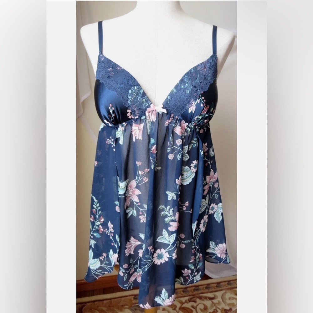 Apt. 9 Intimates Navy Lace Floral Babydoll Slip Dress